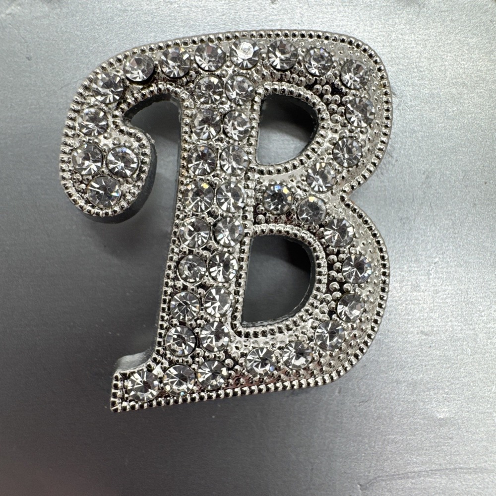 Silver Initial Lapel Rhinestone Brooch Lapel Pin 1" New